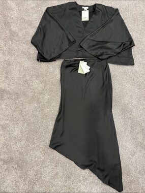H&M Black Asymmetrical Satin Two-Piece Dress Set